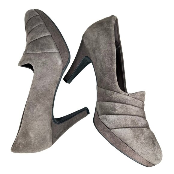 Clarks Collection Womens Narine Flora Pump 7.5 Taupe Leather Suede Cushion Shoes - Picture 8 of 16